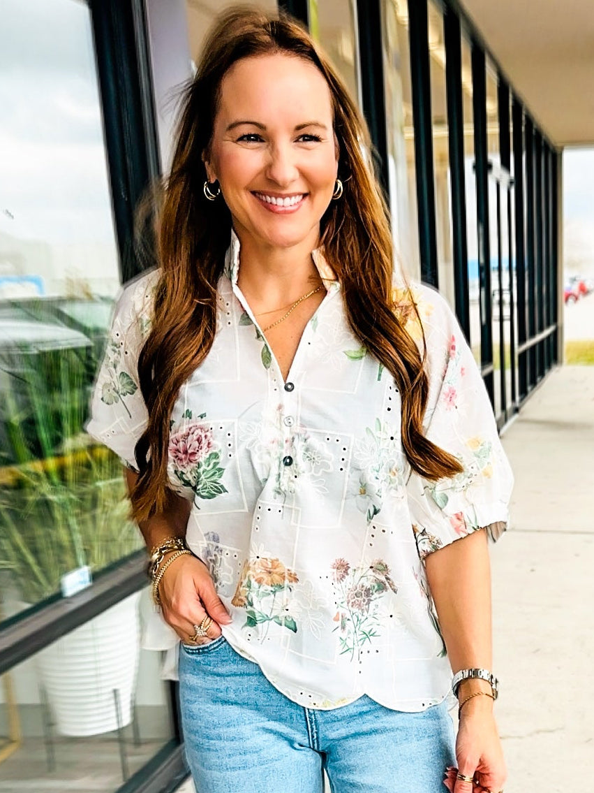 SOFTLY STUNNING EYELET BLOUSE