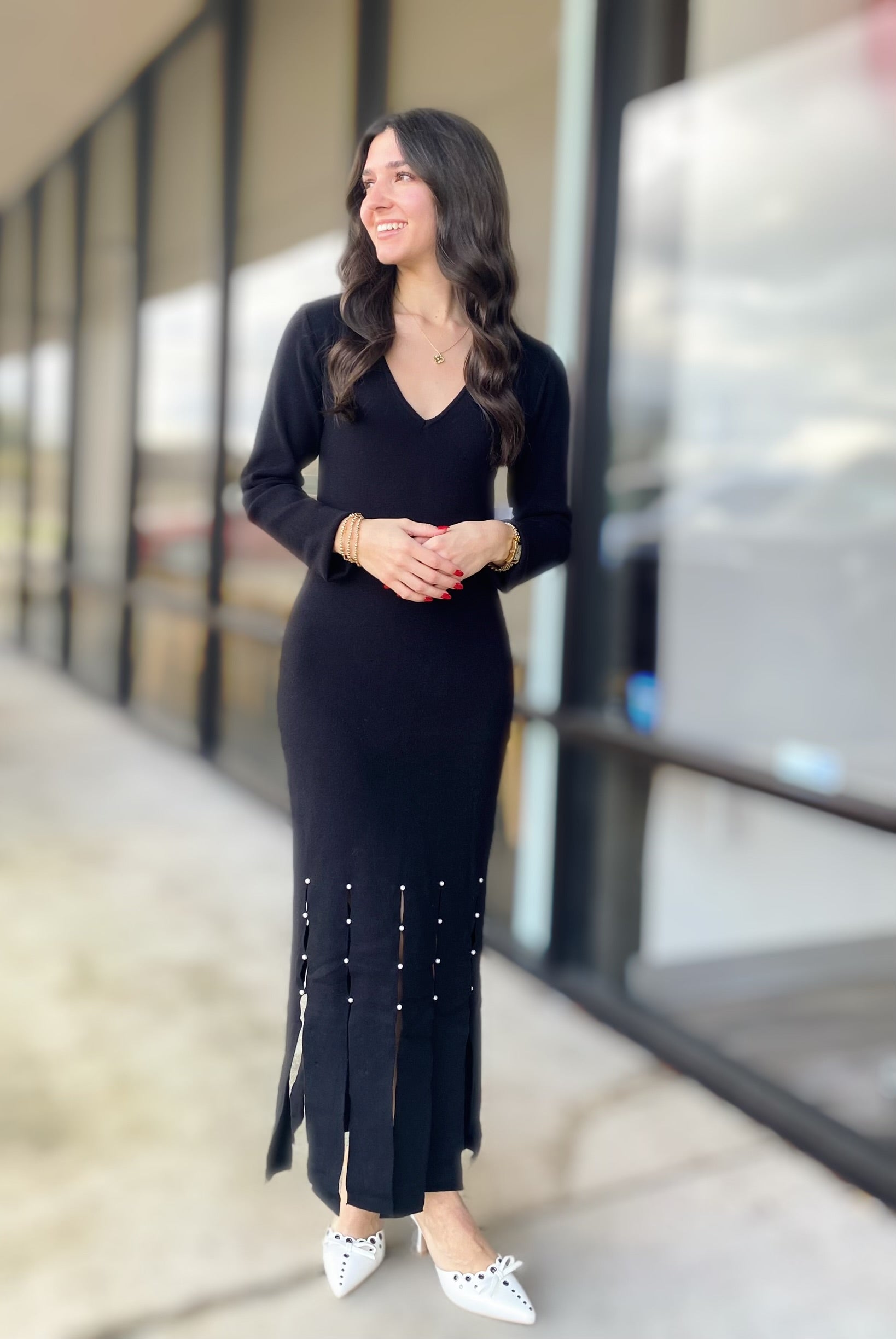 PEARL TRIM MIDI DRESS 4270