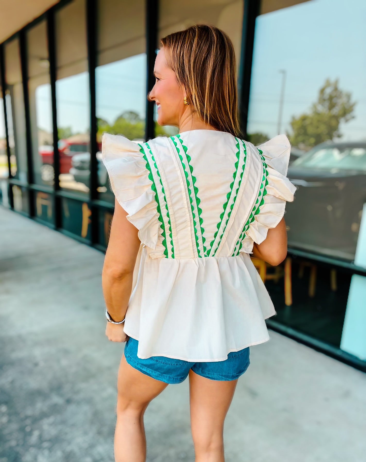 RUFFLE SLEEVE PEPLUM TOP