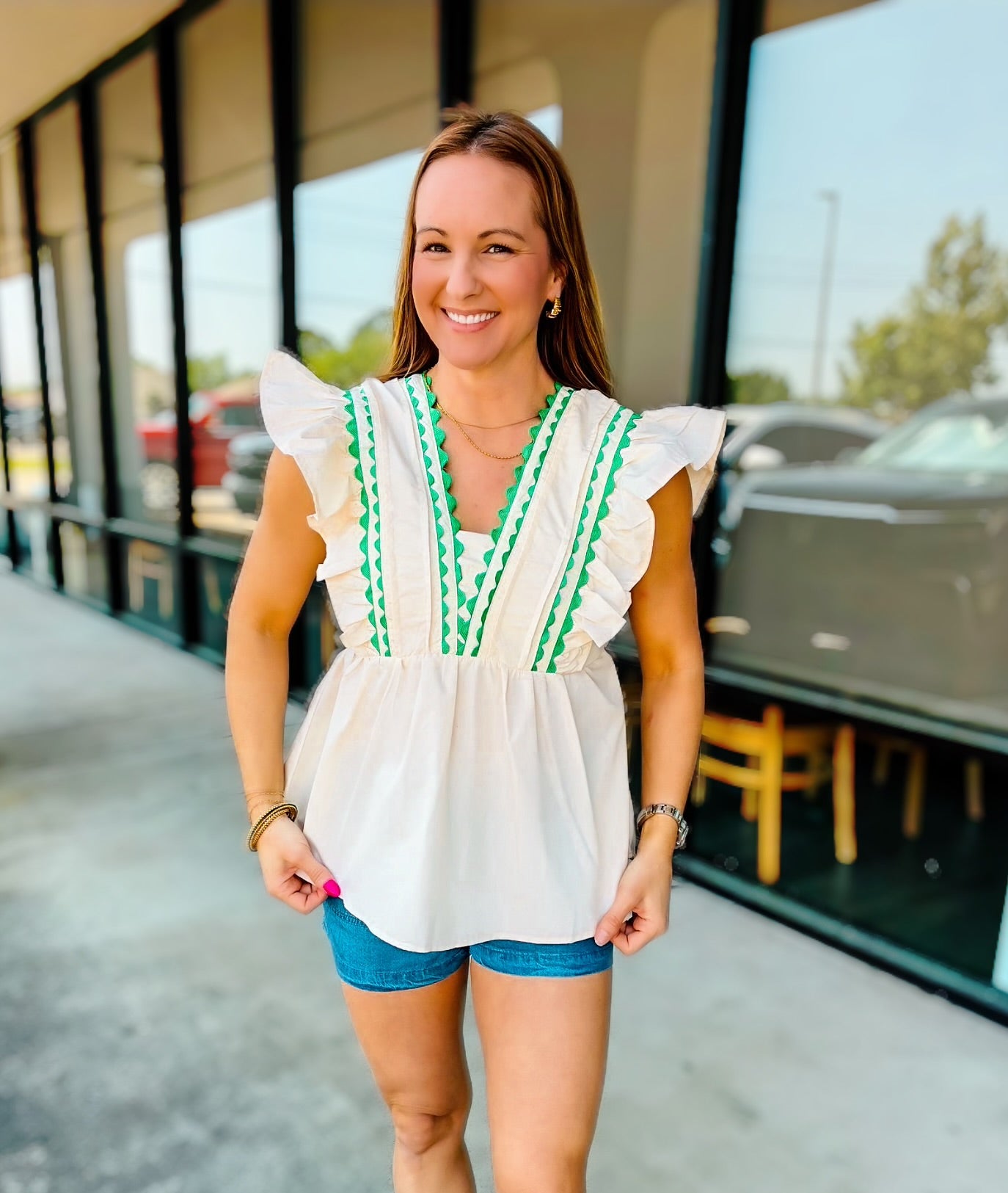 RUFFLE SLEEVE PEPLUM TOP