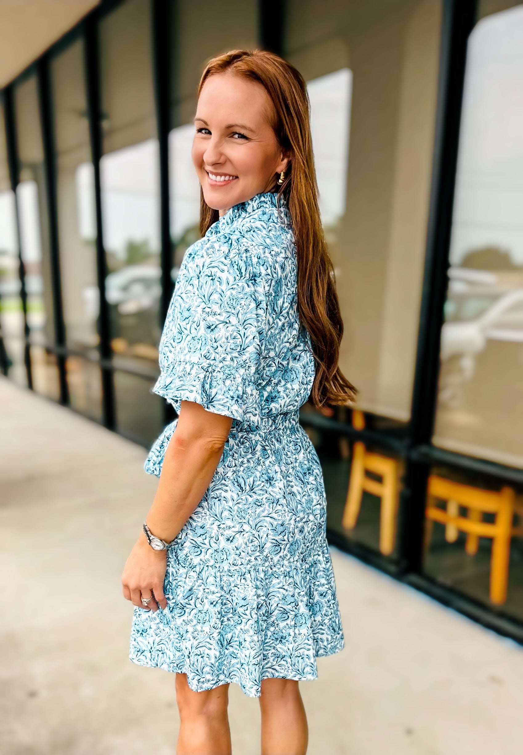 BLUE RUFFLE DRESS