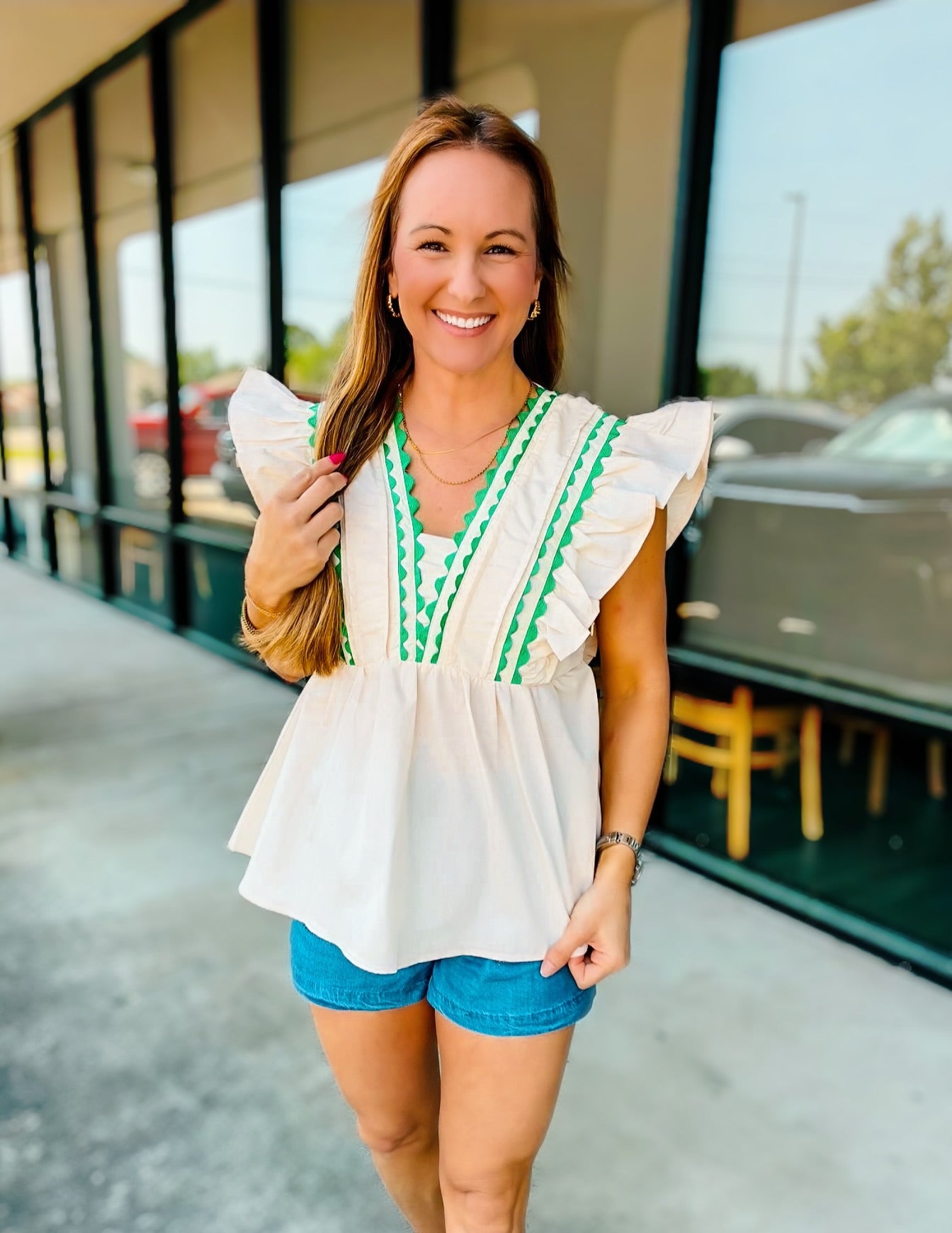 RUFFLE SLEEVE PEPLUM TOP