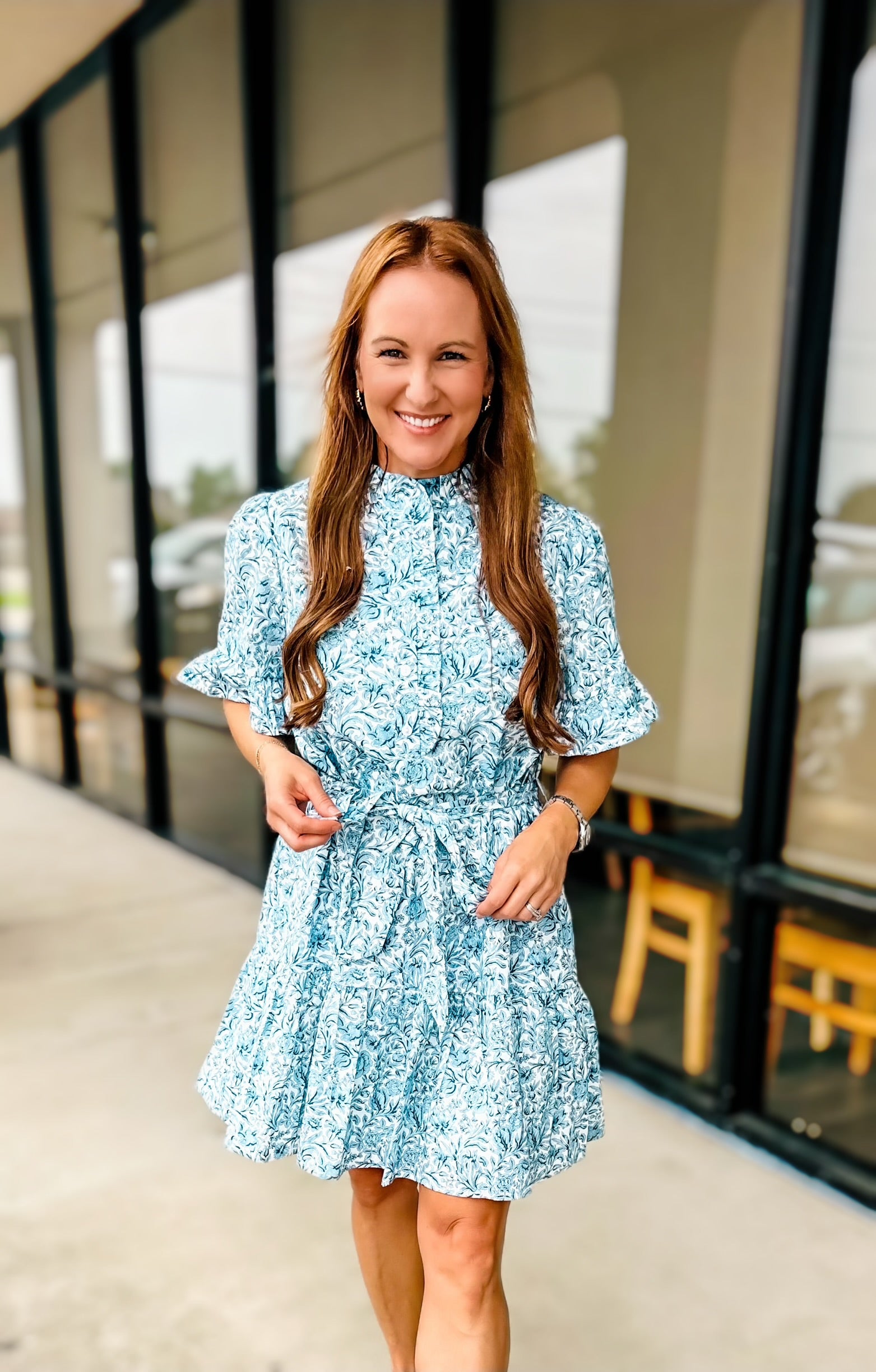 BLUE RUFFLE DRESS