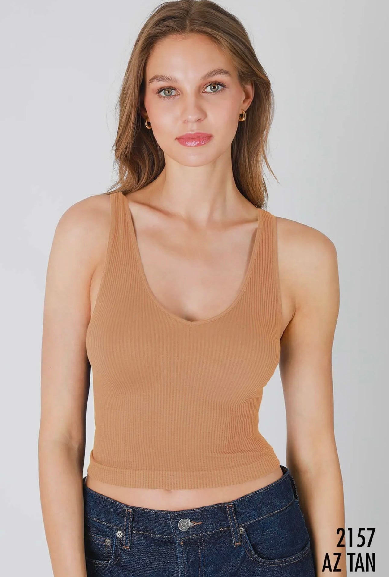 V NECK RIBBED CROP TOP 7575