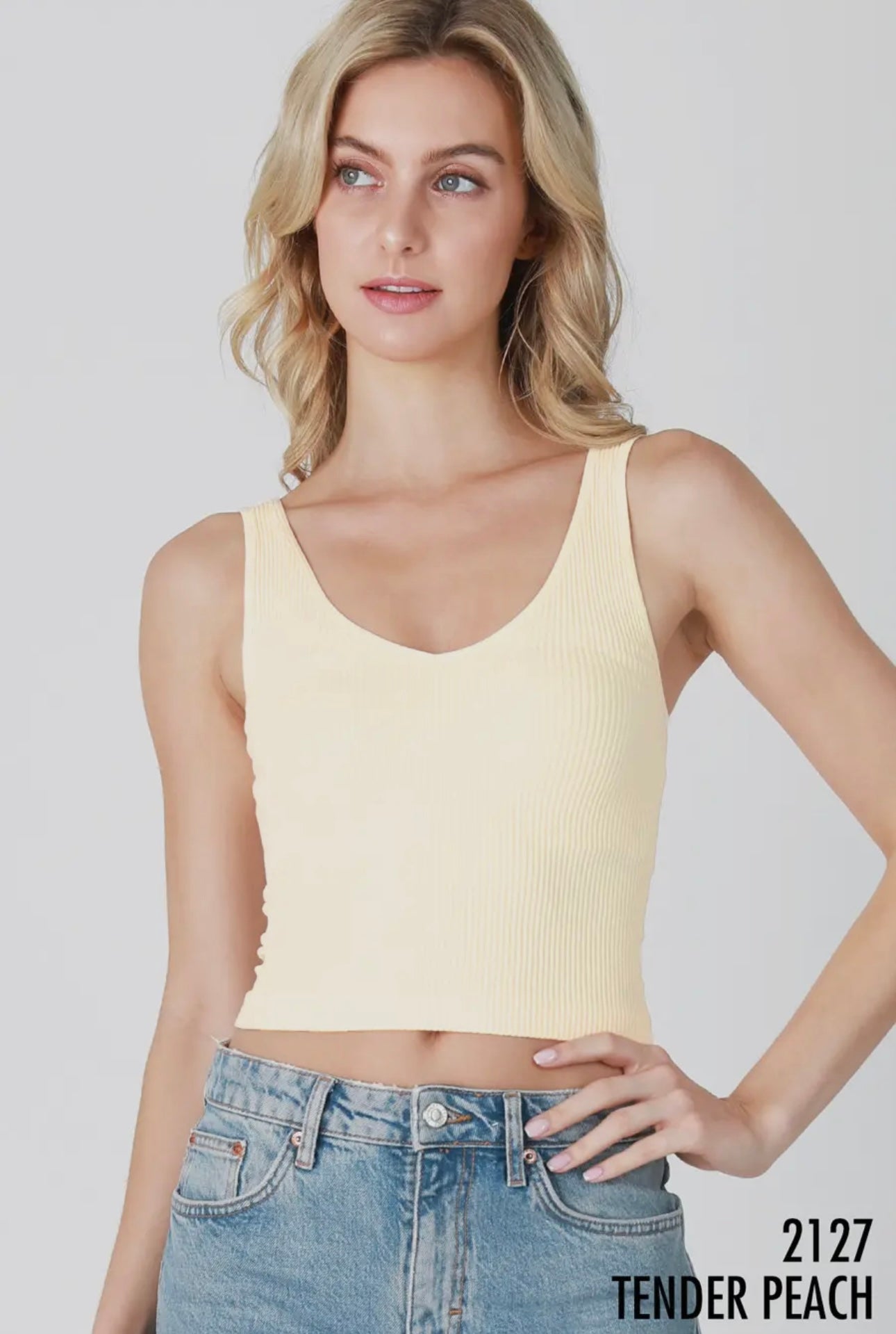 V NECK RIBBED CROP TOP 7575