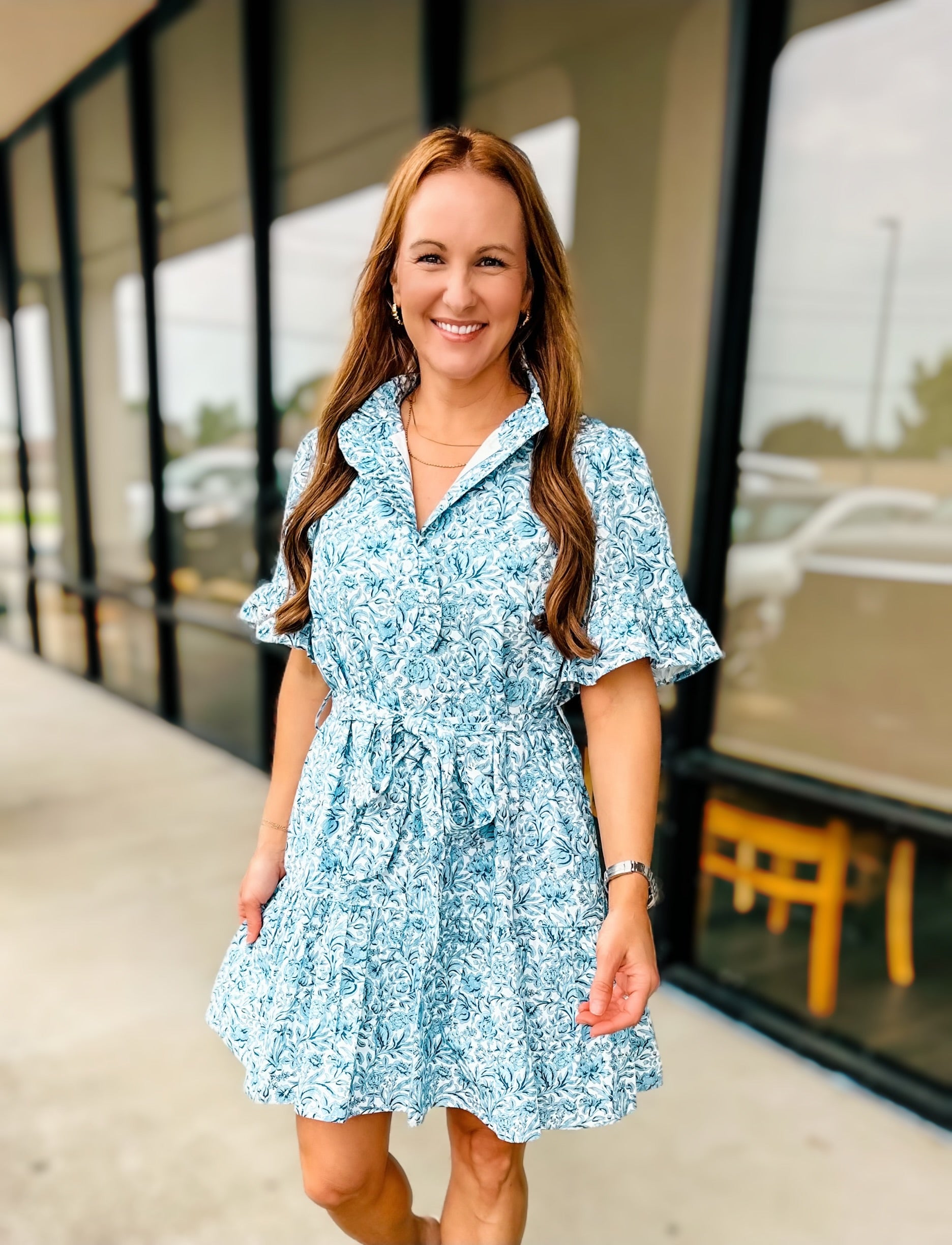 BLUE RUFFLE DRESS
