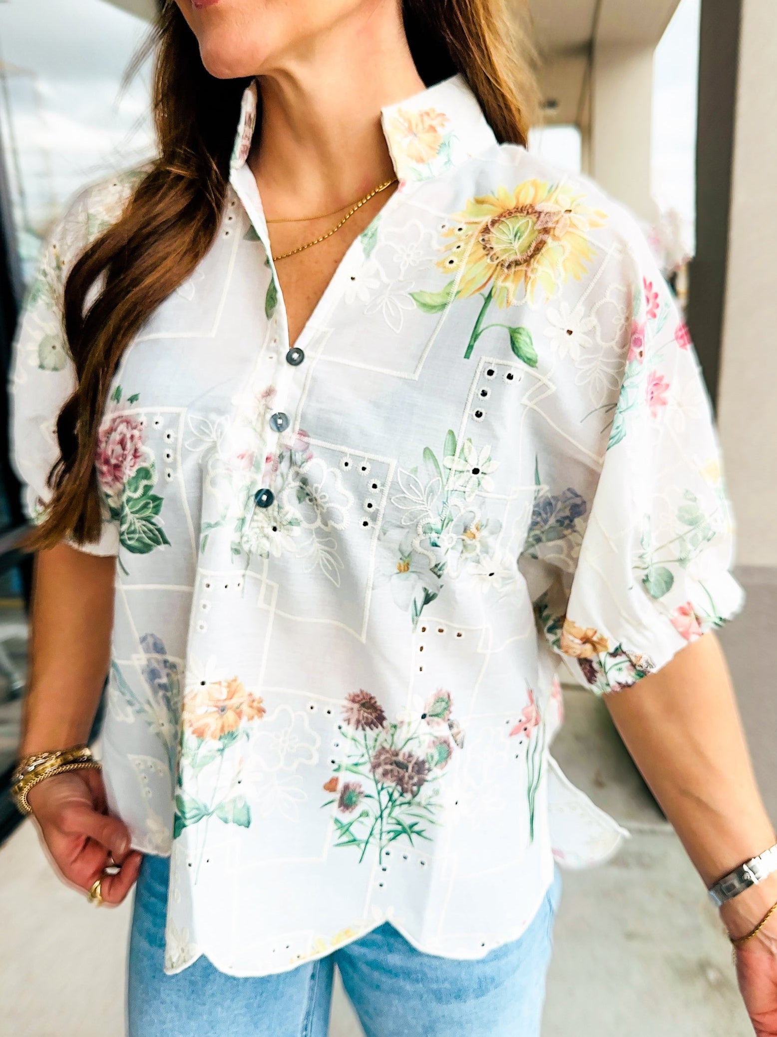 SOFTLY STUNNING EYELET BLOUSE