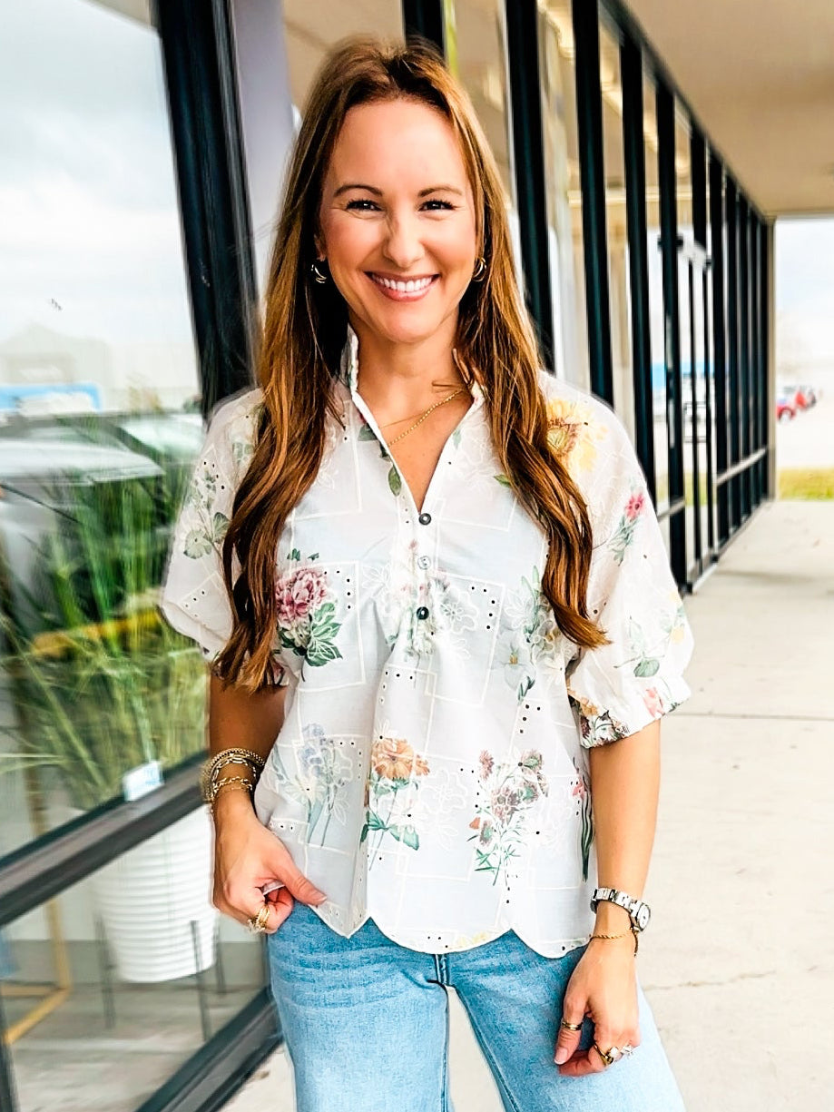 SOFTLY STUNNING EYELET BLOUSE