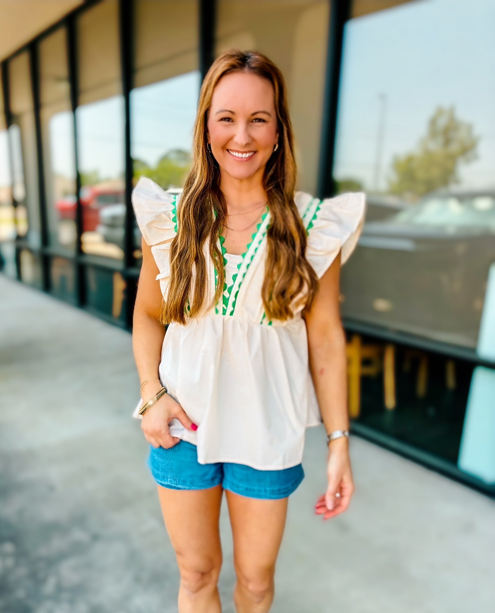 RUFFLE SLEEVE PEPLUM TOP