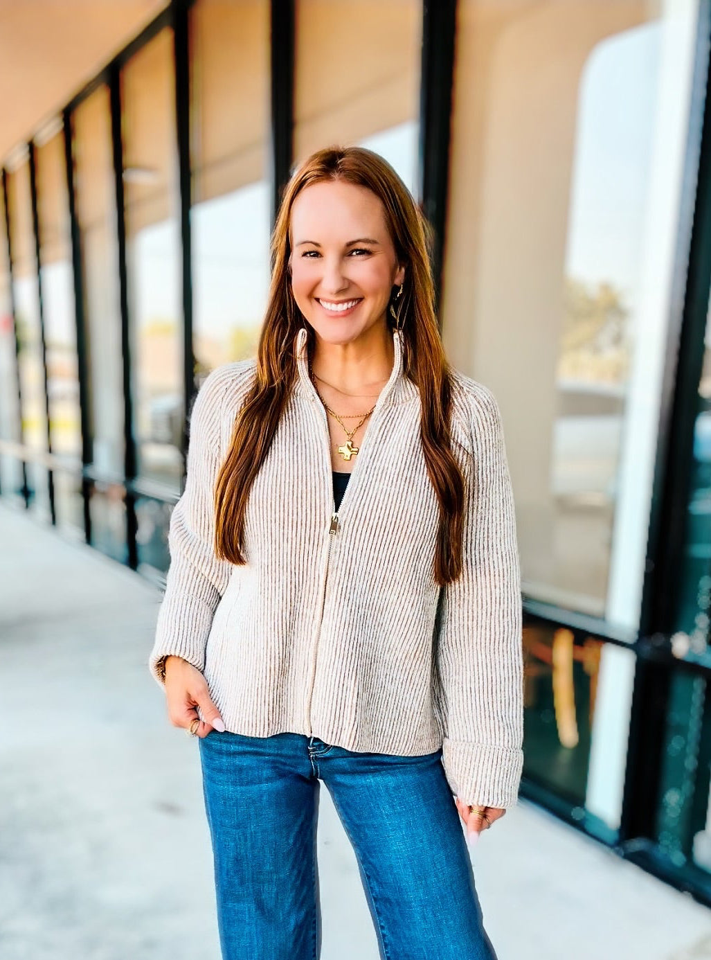 ZIP-UP RIBBED SWEATR