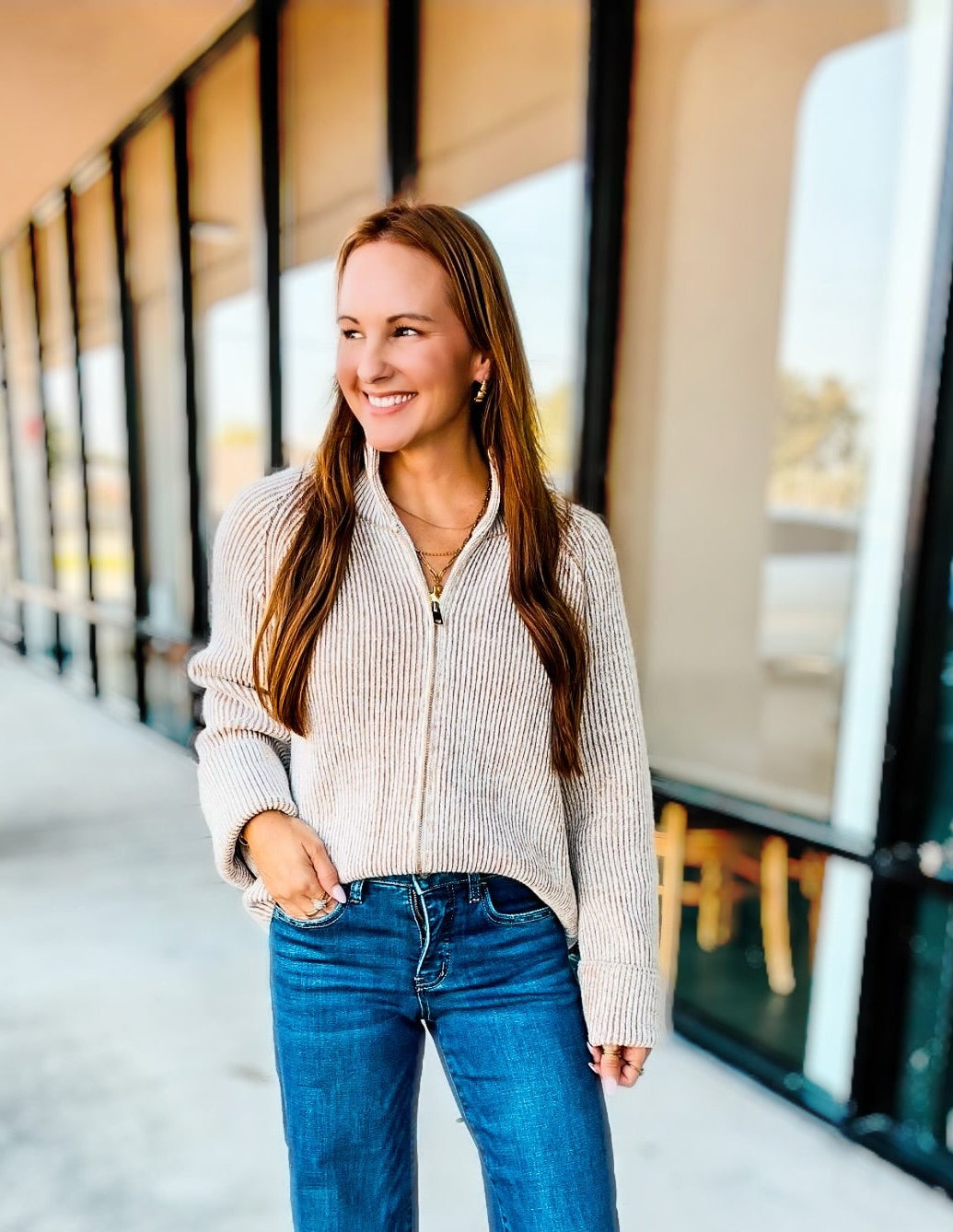 ZIP-UP RIBBED SWEATR