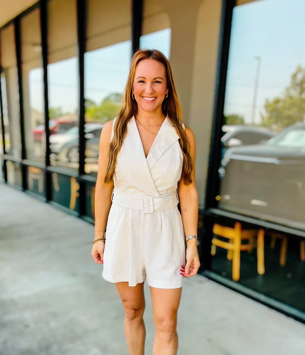 BELTED LINEN ROMPER