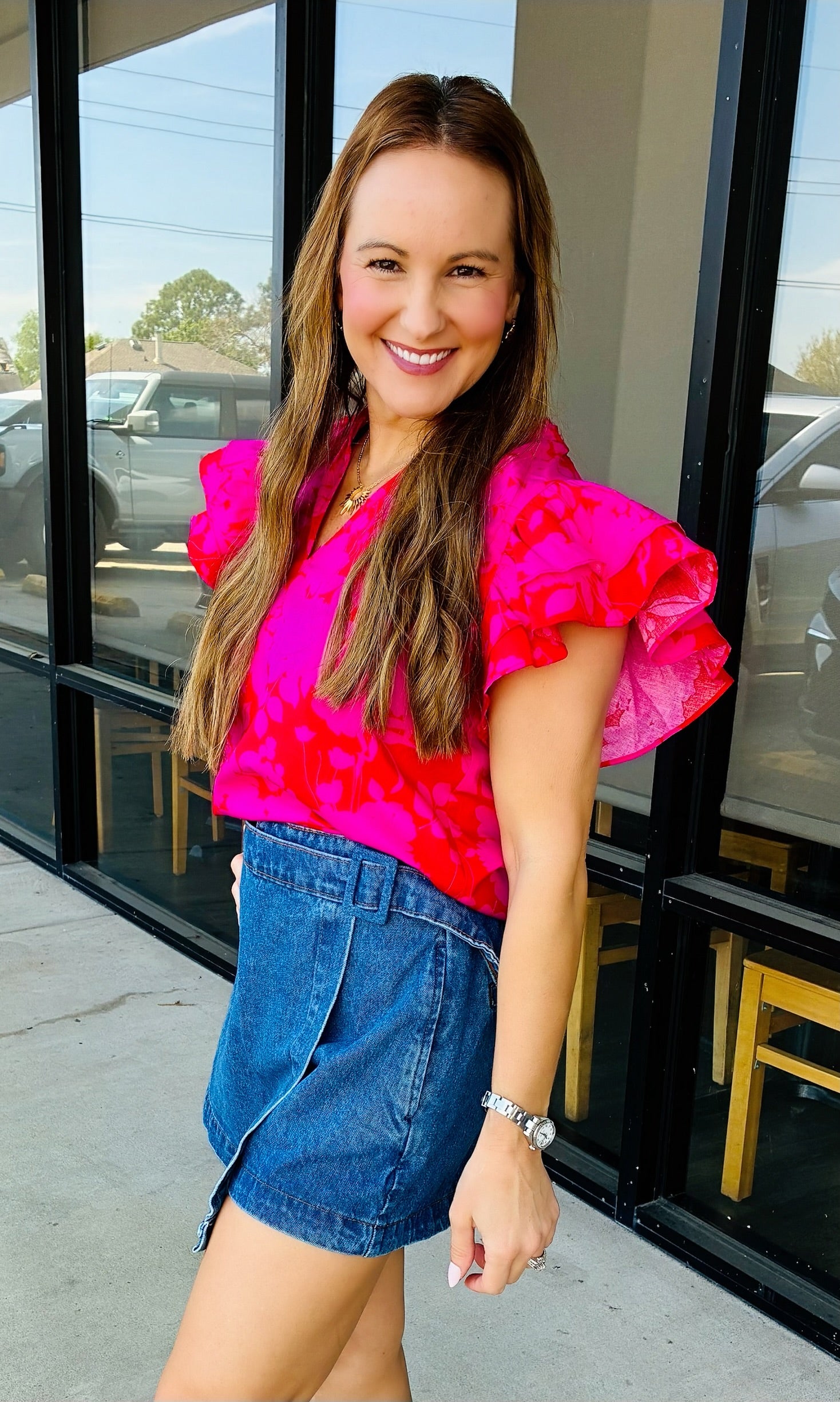 BELTED DENIM SKORT