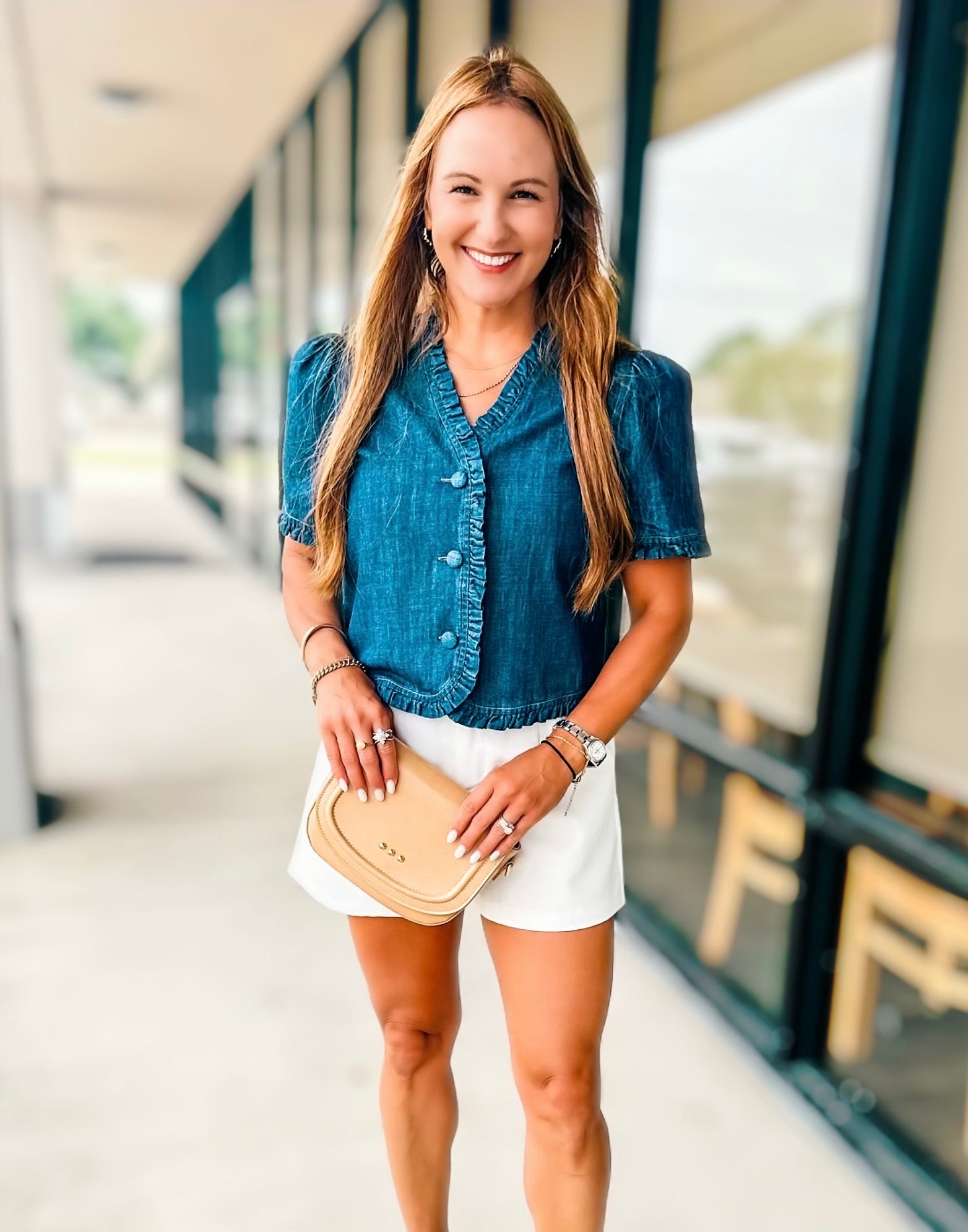 CHARM DENIM RUFFLE TOP