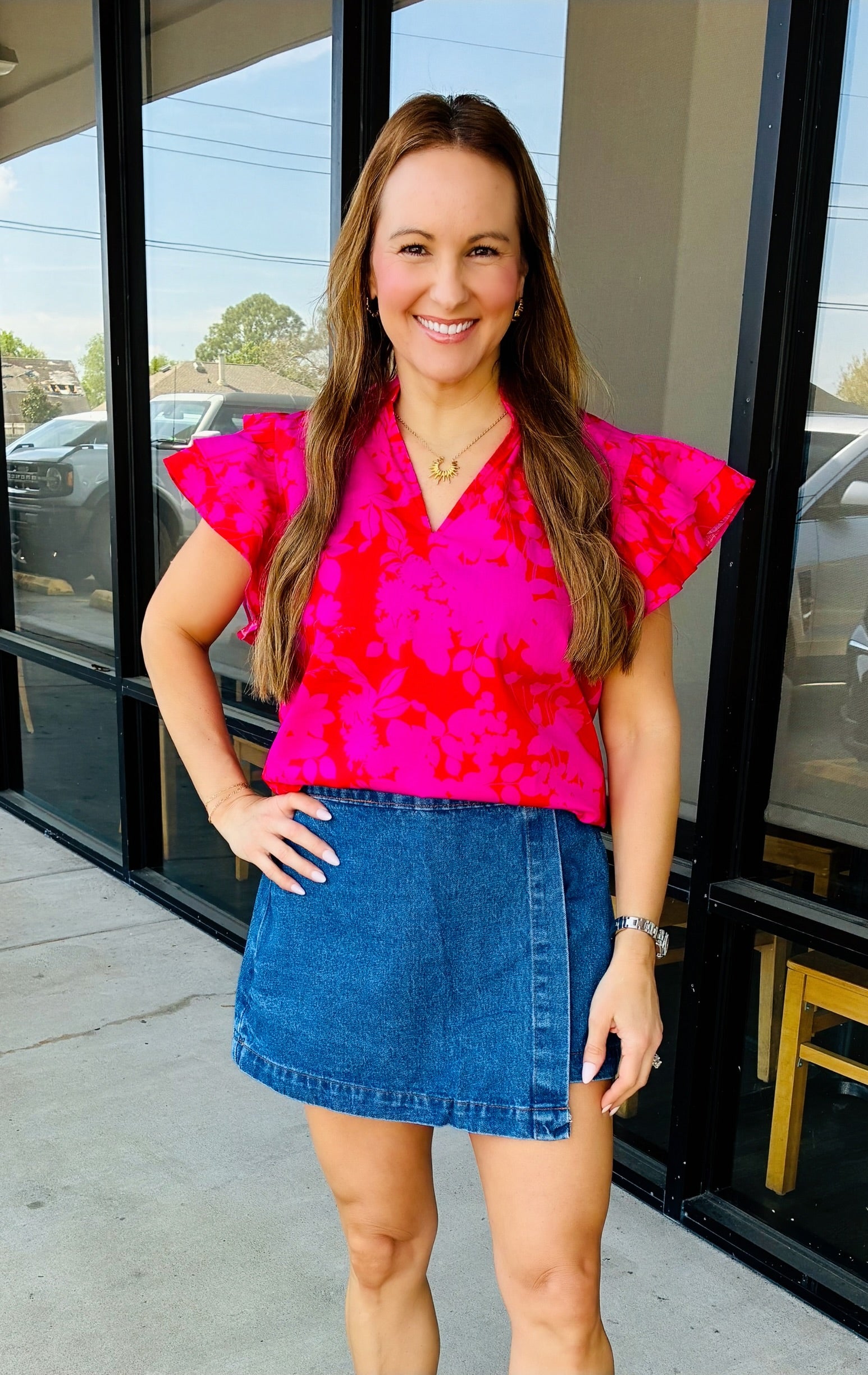 BELTED DENIM SKORT