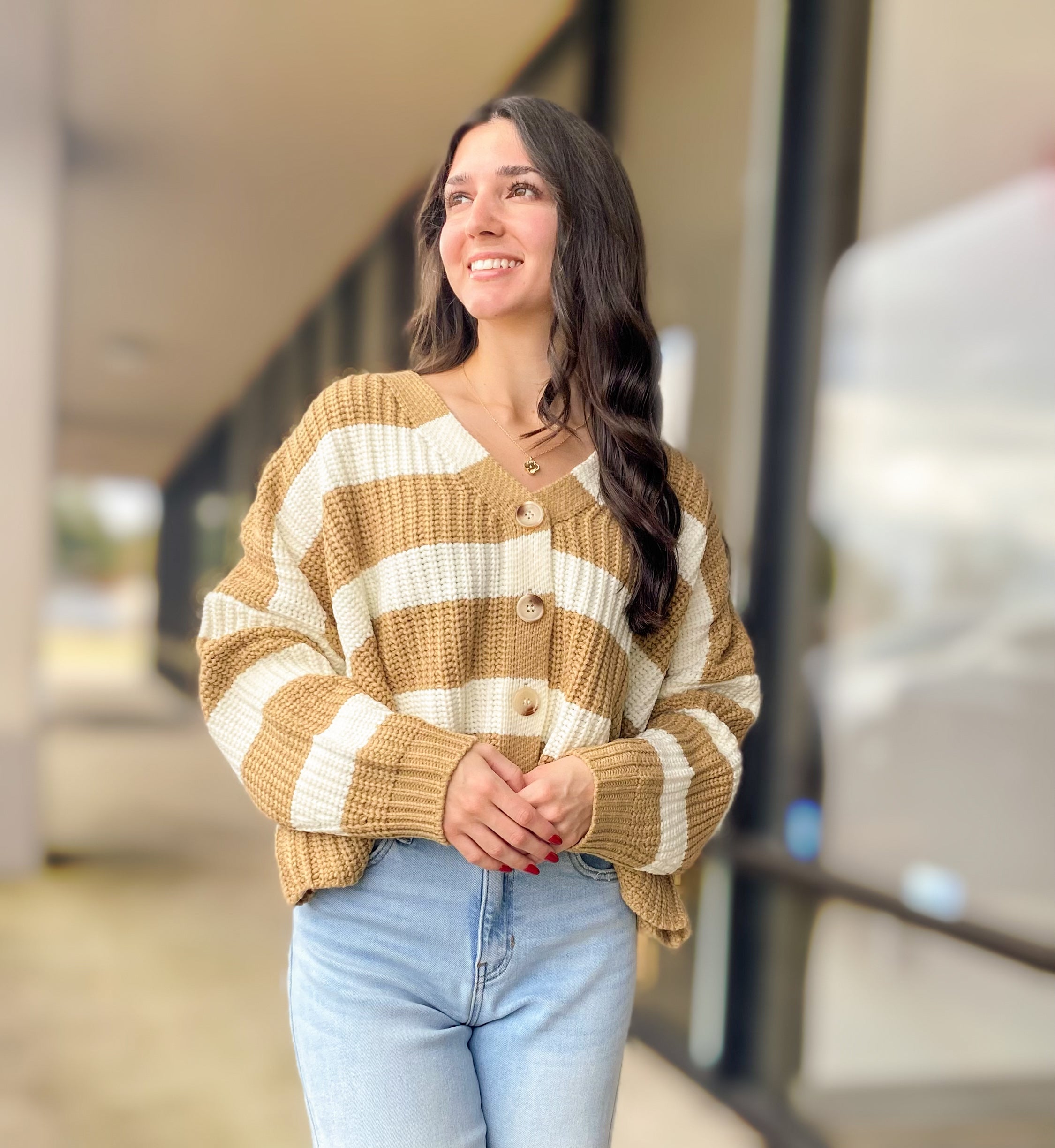 STRIPED V NECK CARDIGAN 7331