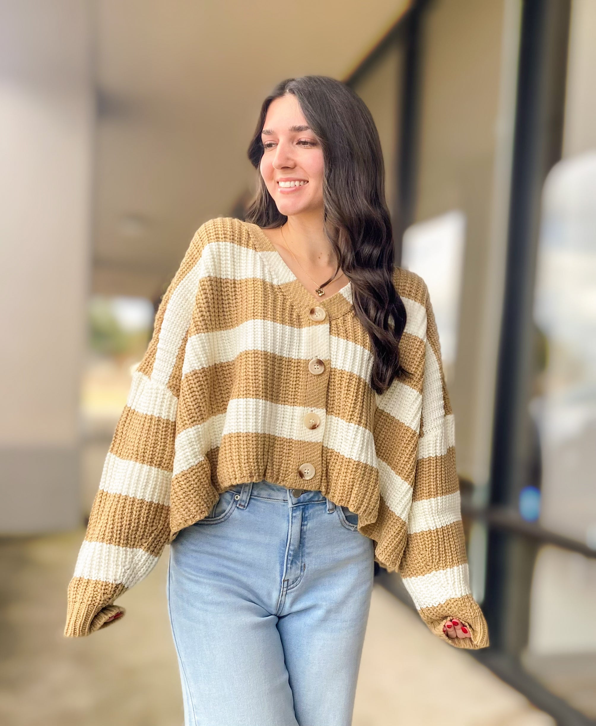 STRIPED V NECK CARDIGAN 7331