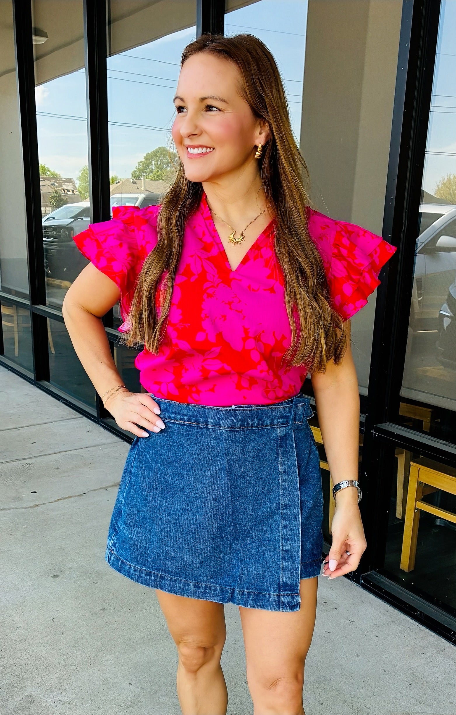 BELTED DENIM SKORT