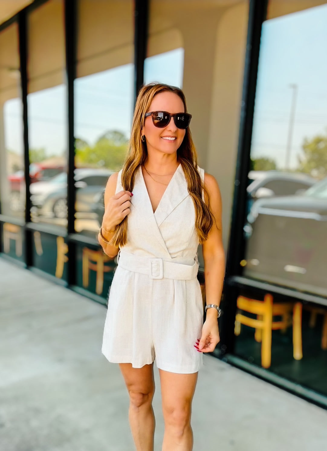 BELTED LINEN ROMPER