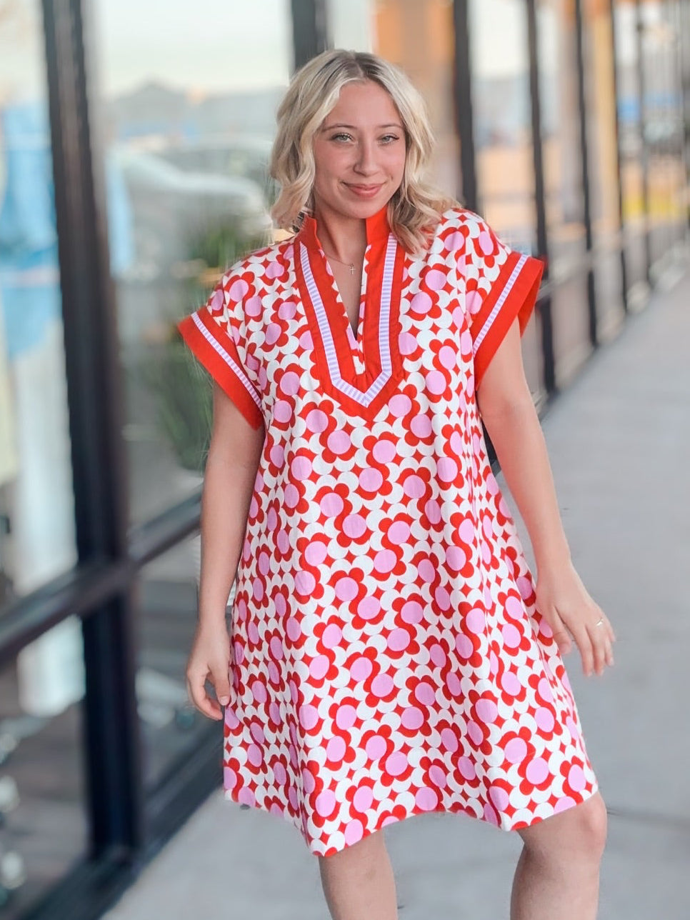 ON EDGE CORAL BABYDOLL DRESS