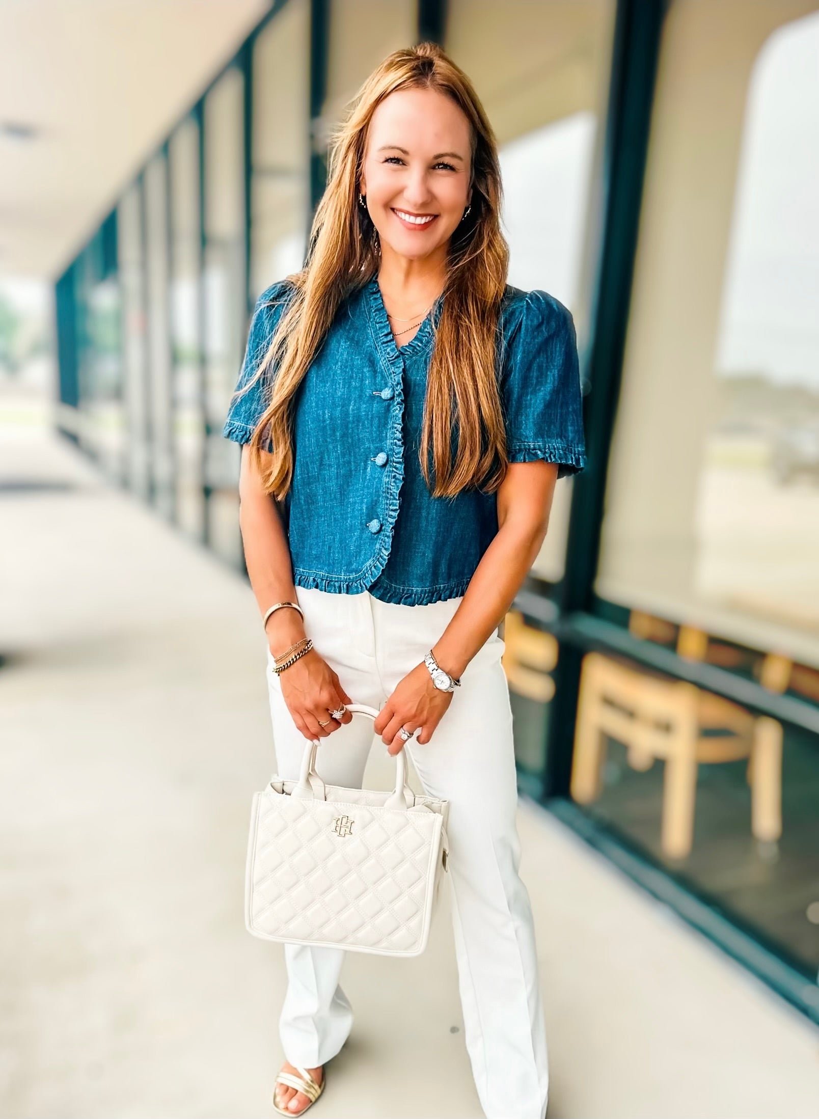 CHARM DENIM RUFFLE TOP