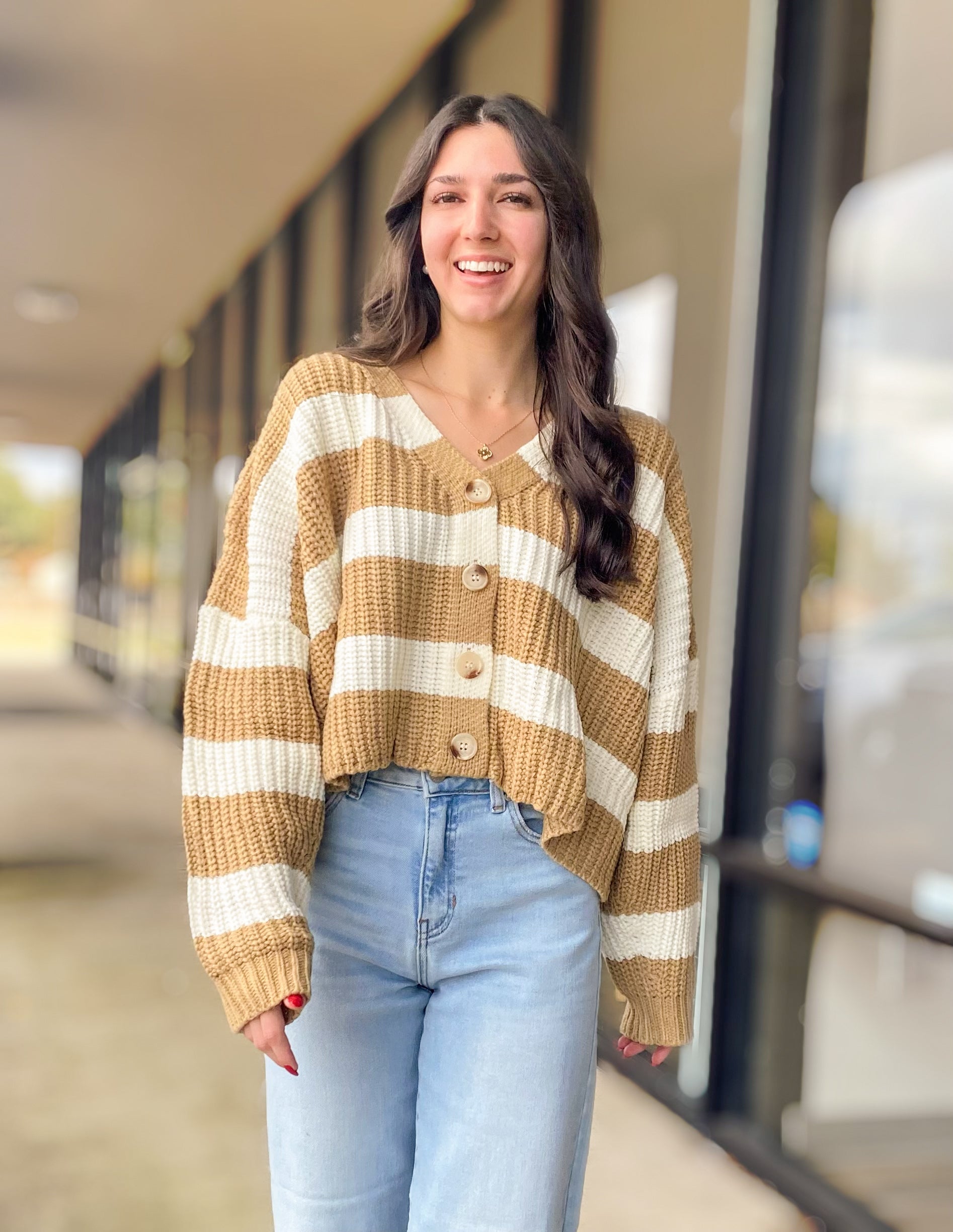 STRIPED V NECK CARDIGAN 7331