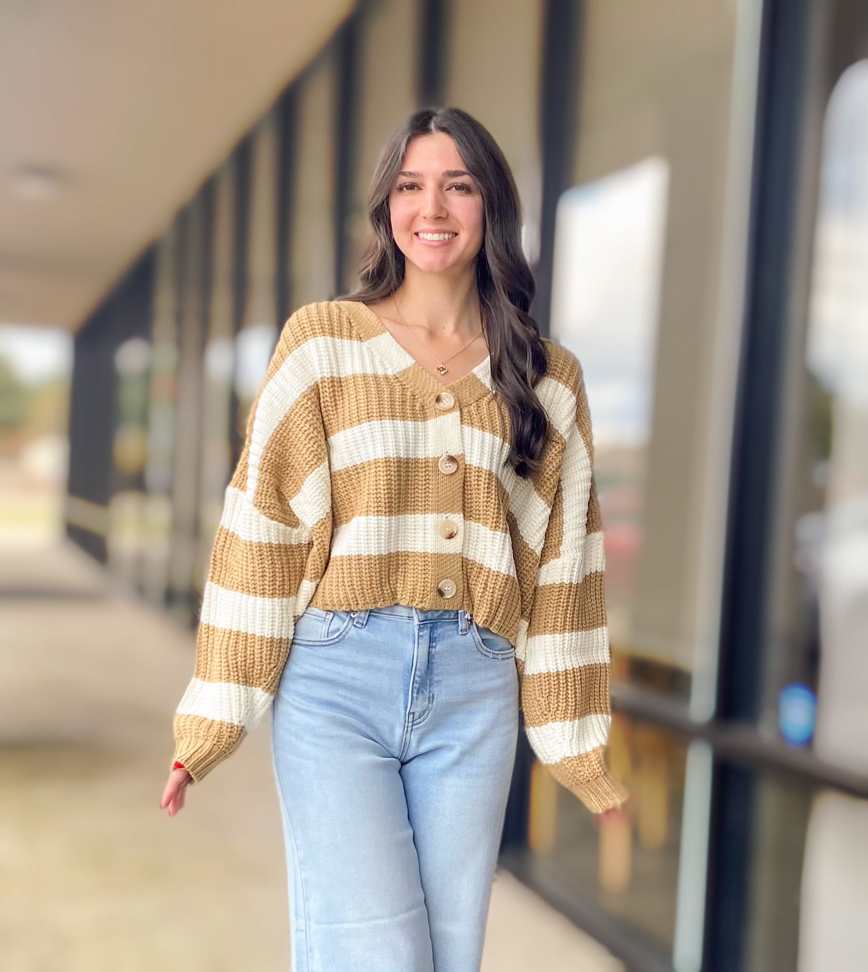 STRIPED V NECK CARDIGAN 7331
