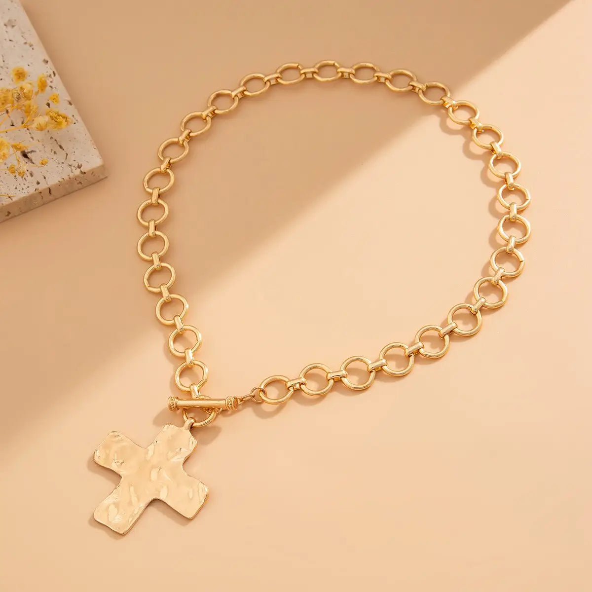 HAMMERED CROSS NECKLACE